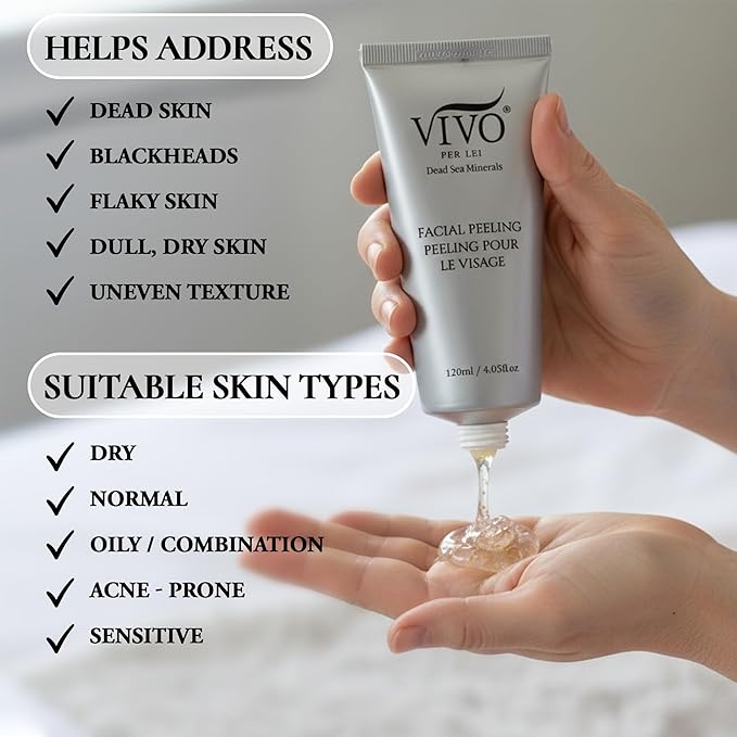Vivo Per Lei Facial Peeling Gel - Helps Address Dead Skin Buildup - Gentle Exfoliating Gel for Rough, Dry, Sensitive or Mature Skin - Face and Body Scrub - Non Abrasive - 4.05 Fl. Oz. - Pack of 2