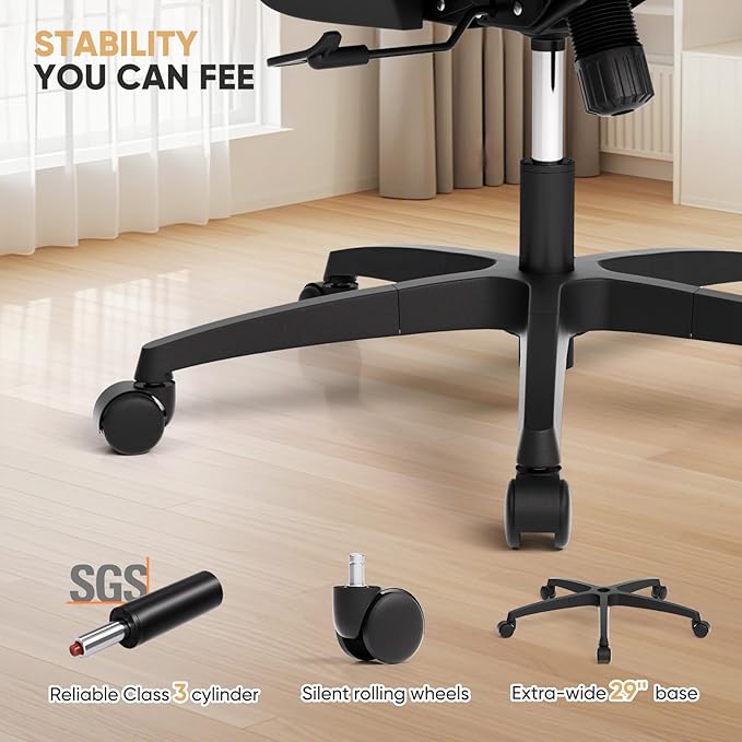 Magshion Ergonomic Office Chair, High Back Desk Chair with Adjustable Headrest, 3D Armrests, Tilt Lock and Lumbar Support, Mesh Computer Chair for Home Office, 350 LBS Capacity, Black