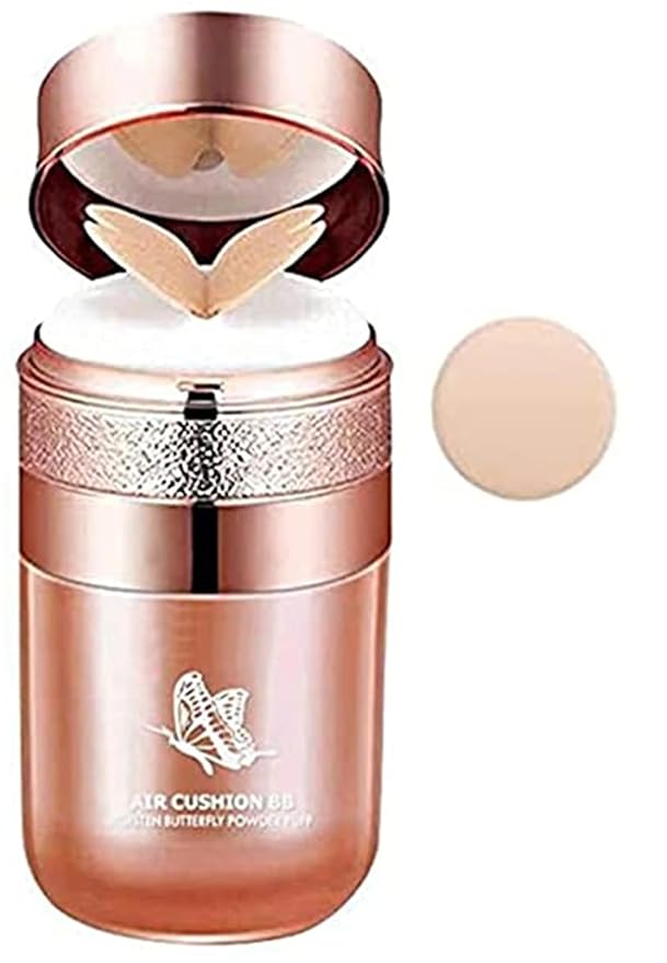 KISHAL Butterfly Air Cushion BB Cream - Moisturizing Concealer Makeup Base, Liquid Foundation With Powder Puff - Effectively Covers Skin Blemishes (Lvory)