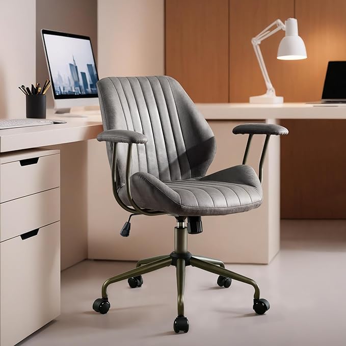 HOOOWOOO Faux Suede Leather Home Office Desk Chair,MCM Modern Ergonomic Task Work Chair,Computer Gaming Chair with Cushion Seat Mid Back for Long Hours(Charcoal Grey)