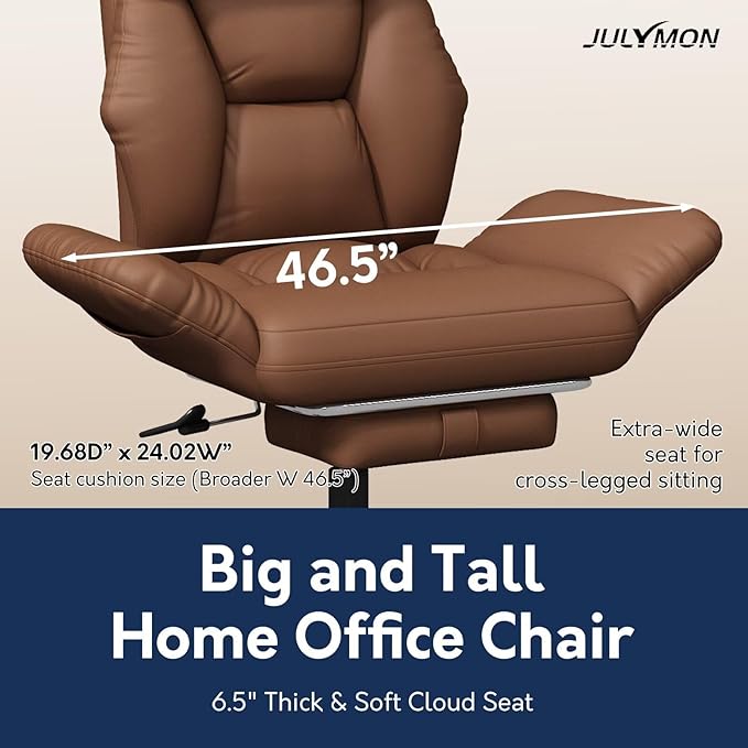 Cross Legged Office Chair with Pets Friendly Arms, Plus Size Criss Cross Desk Chair, Big and Tall Office Chair with Foot Rest, Reversible Armrests & Wide Seat, Brown