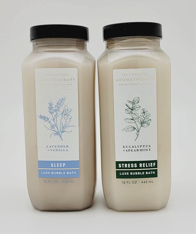 Bath & Body Works - Aromatherapy - Luxe Bubble Bath - 2 pc Bundle - Lavender Vanilla and Eucalyptus Spearmint - both 15 fl oz, Full Size