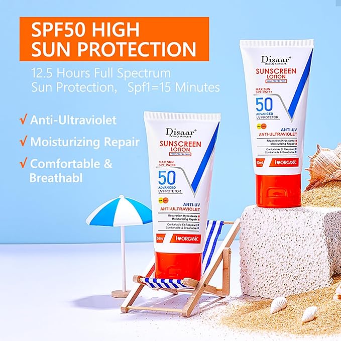DISAAR BEAUTY Sunscreen Lotion SPF 50 PA+++ Advanced UV Protection UVA/UVB Moisturizing Repair 50ml / 1.69fl.oz