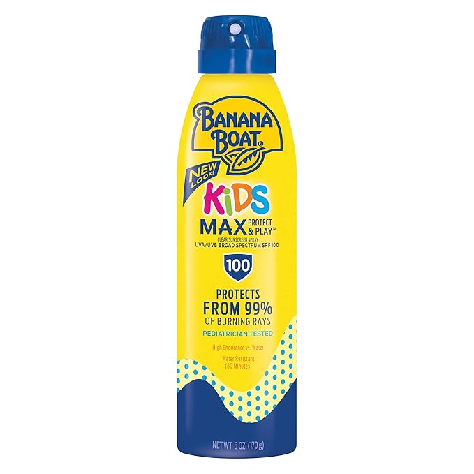 Banana Boat Kids Max Protect & Play Clear Spray Sunscreen SPF 100 6oz + Sport Ultra Lip Balm SPF 50 Twin Pack