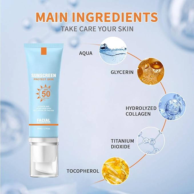 Moisturizing Sunscreen for Face SPF 50 - Travel Size Sunscreen, No Sticky Refreshing Skin Care Solution for All Skin Type (2)