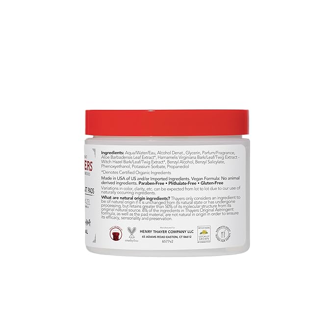 THAYERS Original Witch Hazel Astringent Pads with Aloe Vera Formula, 60 Count