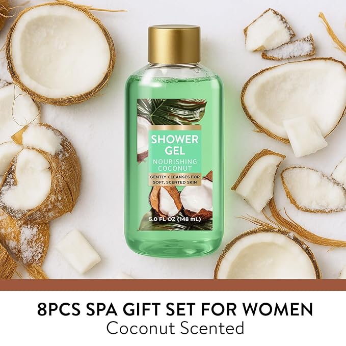 Spa Luxetique Gifts for Women 8pcs Bath and Body Works Gift Set for Women Tropical Coconut Spa Gift for Womens Birthday Gift for Womens Daughter Mom Wife Girlfriend Mothers Day Gifts for Mom