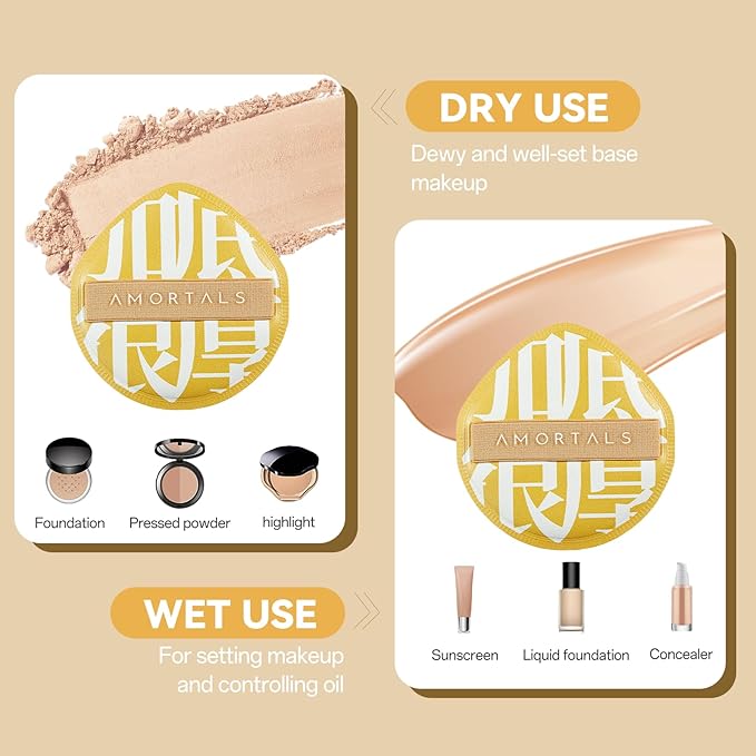 2Pcs Makeup Sponge & Powder Puff Set with Storage Case, Foundation Sponges & Applicator for Liquid, Cream & Loose Powder, Soft Rubycell Blender for Flawless Finish (Yellow)