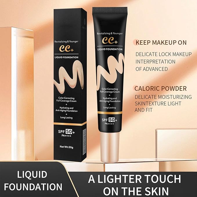 CC Cream with SPF 50, Hydrating Lightweight Matte Color Correcting CC Cream Foundation Full Coverage Even Skin Tone, Cover Skin Blemish, Invisible Pores, Waterproof & Long-Lasting (Natural)