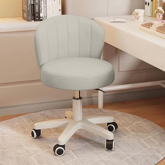 Small Desk Chair Round Rolling Chair with Back PU Leather Height Adjustable Swivel Vanity Work Computer Stool Chair for Home Office Bedroom, Set of 4