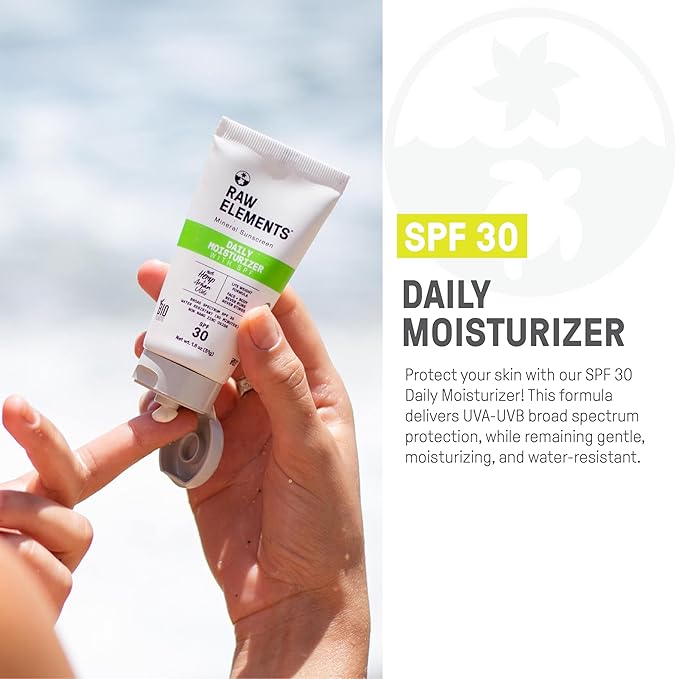 Raw Elements Daily Lifestyle Moisturizer Bio-Resin Tube - SPF 30, UVA-UVB Protection, Non-Nano Zinc, Reef-Safe, Water Resistant, 1.8 oz 2PK