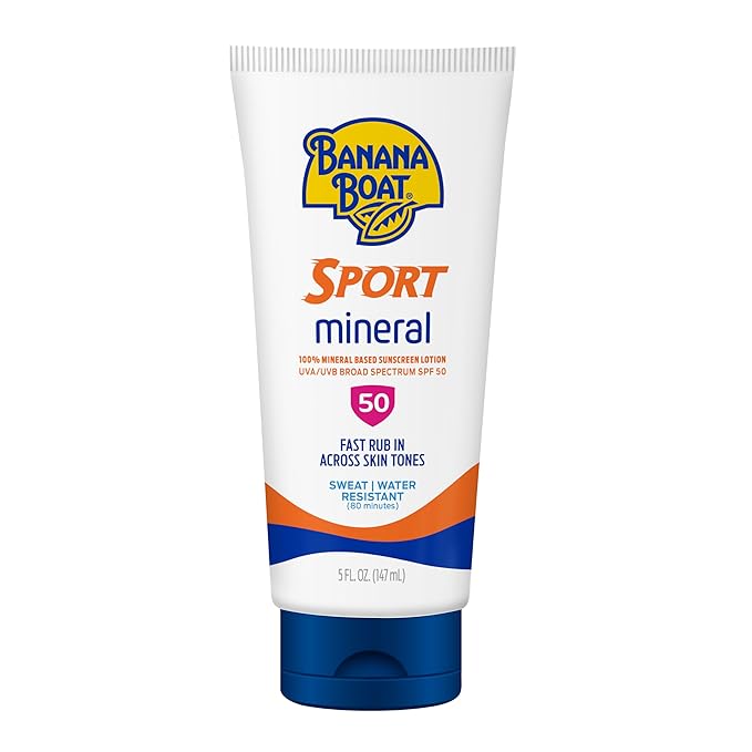Banana Boat Sport Mineral Sunscreen SPF 50 Lotion, 5Fl Oz | Zinc Oxide Sunscreen Lotion, SPF 50 Sunblock, 5Fl Oz