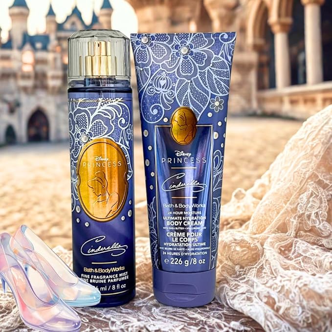 Bath & Body Works PRINCESS COLLECTION Fine Fragrance Mist & Ultimate Hydration Body Cream 2-piece Gift Set with a Bow for Holidays - Full Size – Limited Edition (Cinderella)