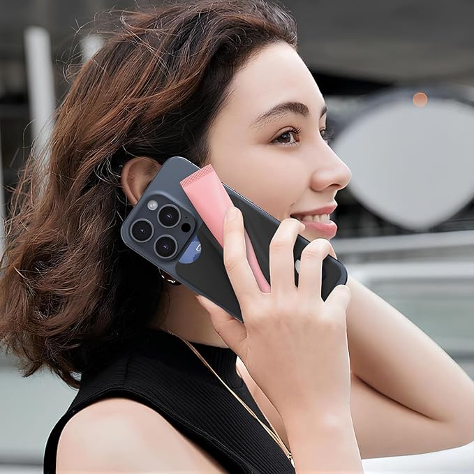 DOB SECHS Large Silicone Lip Holder with Card Holder Compatible with Summer Fridays, Tower 28, Laneige Lipstick Lip Glaze Phone Case Back Stick On Holder for iPhone and Android Smartphones, Black