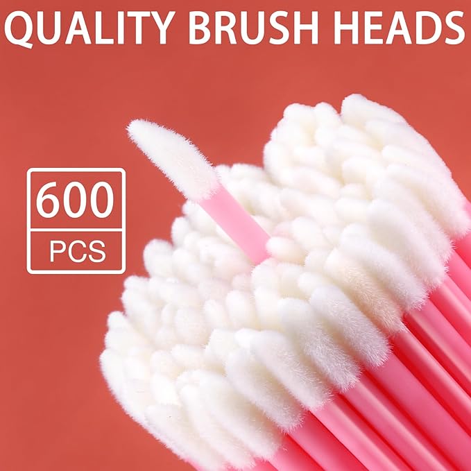Teenitor 600 Pcs Lip Applicators Disposable Lip Brush, Lip Wands Applicators, Lipstick Applicators Disposable Doe Foot Applicator Lip Brush Wands Pink