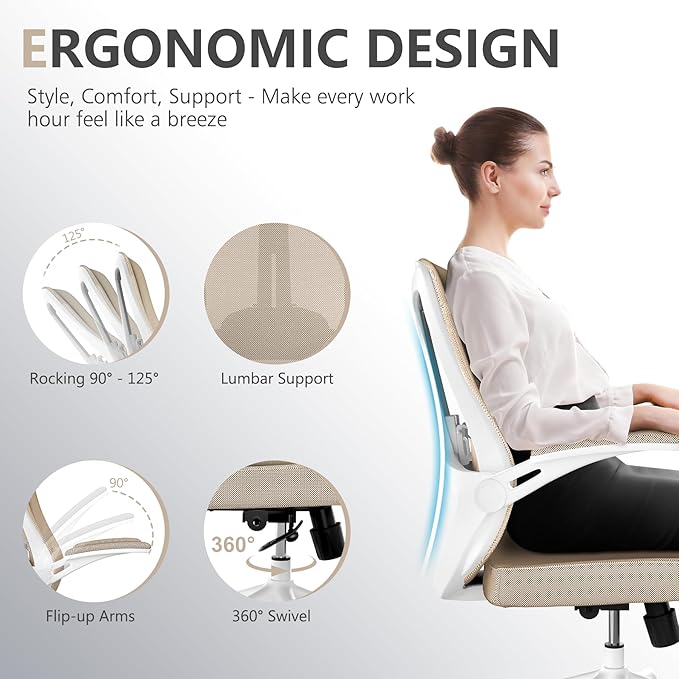 Office Chair Desk Chair, Ergonomic Mesh Computer Chair with 90-130° Recline & 360° Smooth-Rolling Casters, Adjustable Lumbar Support Task Chair for Home Office, Comfortable for Women, Teens