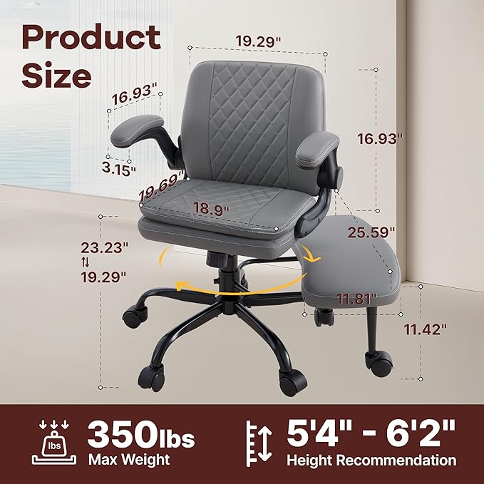 AreShark Cross Legged Office Chair,ADHD Criss Cross Desk Chair with Wheels & Stretchable Rotating Footrest,Height Adjustable Wide Yoga Kneeling Meditation Chair with Flip-up Armrests Back Support
