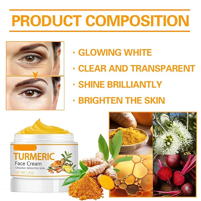 Turmeric Face Cream – Natural Turmeric Moisturizer Cream For Dark Spots Remover,Evens Skin Tone, Face Cream Smoothes Fine Lines, Daily Moisturizer For Face And Body