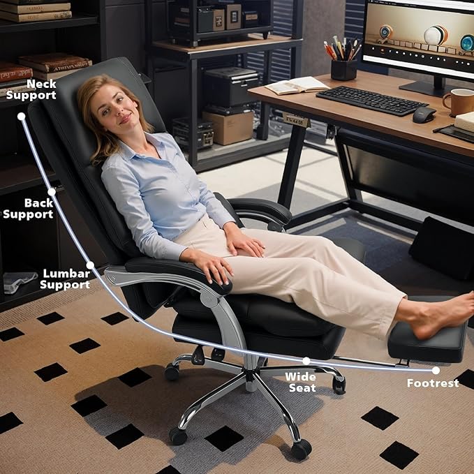 Cloud-Like Comfy Office Chair with Footrest, Overstuffed Fiberfill Executive Desk Chair, Ultra-Soft Reclining High Back Computer Chair, Cozy Double-Layered Plush Seat, Big & Tall 400lbs Cap