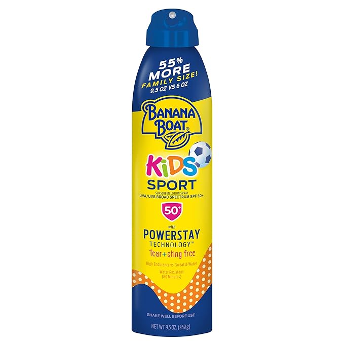 Banana Boat Kids Sport Sunscreen Spray SPF 50, 9.5oz, Childrens Sunscreen, Spray On Sunscreen SPF 50, Family Size Sunscreen, 9.5oz