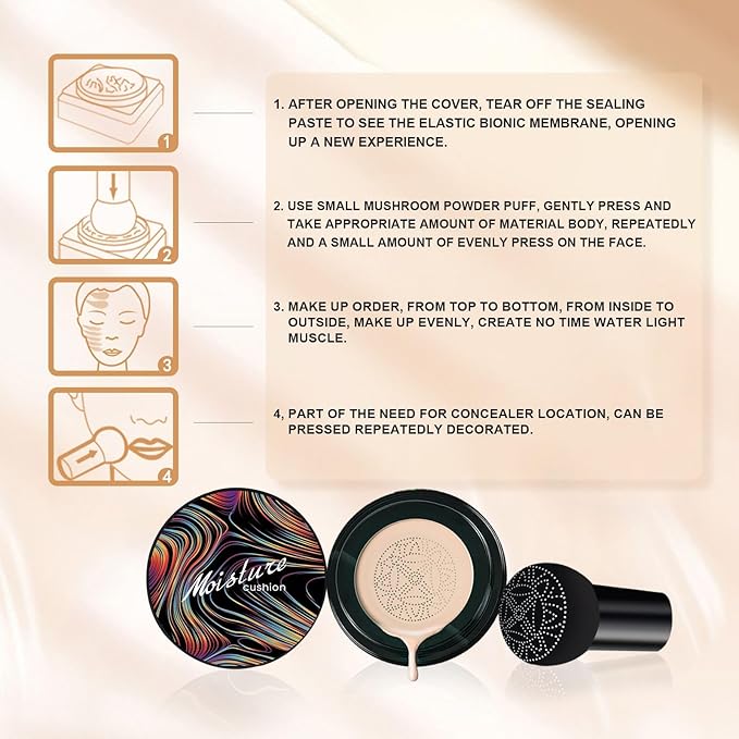 Mushroom Head Air Cushion CC Cream Strong Concealer, Face Makeup Cushion Foundation Long Lasting, Moisturizing BB Cream Makeup Base Primer Even Skin Tone for All (Natural, 3.21 Ounce (Pack of 1))