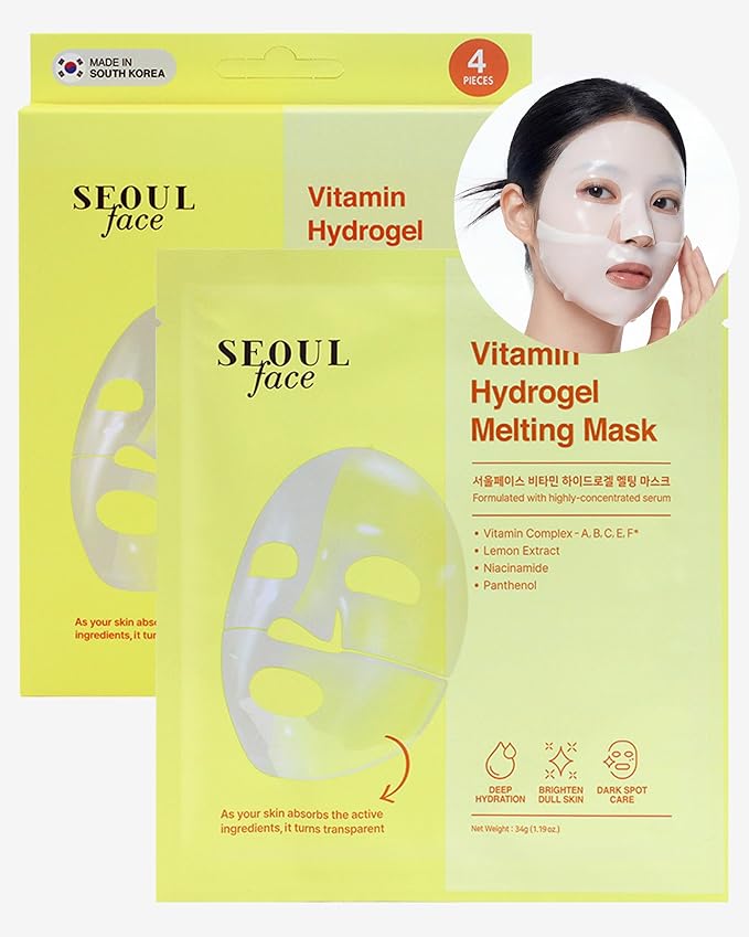 DERMAL Seoul Face Vitamin Hydrogel Melting Mask (4 Pack) - Korean Overnight Brightening Gel Face Mask with Vitamin Complex - Dark Spot & Dullness Care for Glassy Skin - K-Skincare Ritual