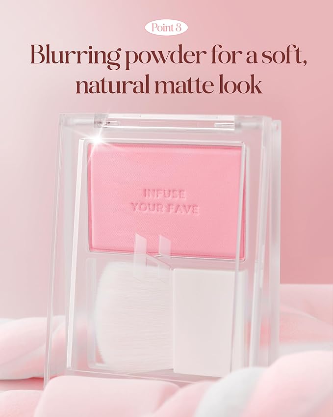 HOLIKA HOLIKA My Fave Infusing Blush 08 Fuzzy - Korean Face Makeup Cushiony Powder, Buildable Color with Multi-Blurring Effect - Pore Minimizing Mineral Formula, Includes Mini Brush