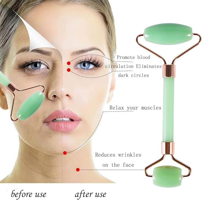 2pcs Scraping Facial Tool Valentine's Day Gift, Includes Roller and Scraping Set Massage Tool Jawline Sculptor Facial Contour Sculpting Tool for Your Skin Care Routine (Light Green Set)