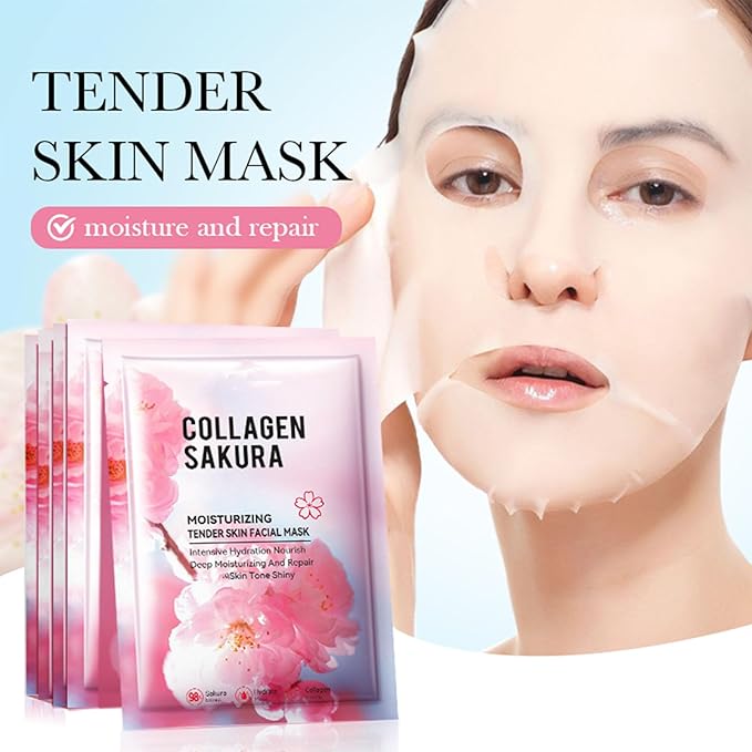 Sakura Skincare Kit, 11Pcs Skin Care Set with Cleanser, Toner, Serum, Cream, Eye Cream, Lip Balm & Masks. Skincare Gift Set for Teens & Women, Moisturize & Smooth Skin (11Pcs, Cherry)