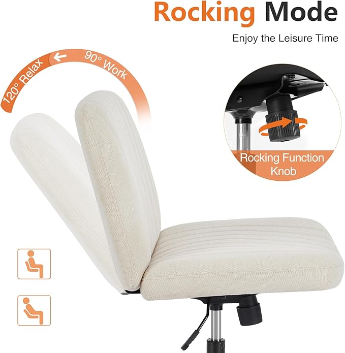 Sweetcrispy Criss Cross Chair Legged with Wheel, Armless Office Swivel Desk Chair with Wheel, Vanity Height Adjustable Wide Seat Comfy Cute Computer Task Seating for Home Bedroom