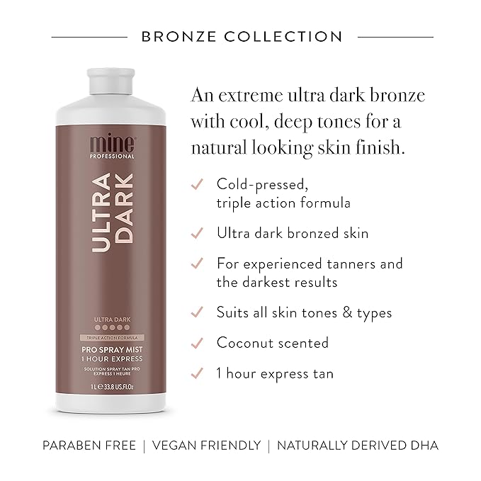 MineTan Spray Tan Solution | Ultra Dark - Fake Tanning Mist Best for Deep Bronzed Glow Skin Finish, Fast Drying, 1 Hour Express, Hydrating, Salon Professional Formula, Vegan, 33.8 Fl Oz