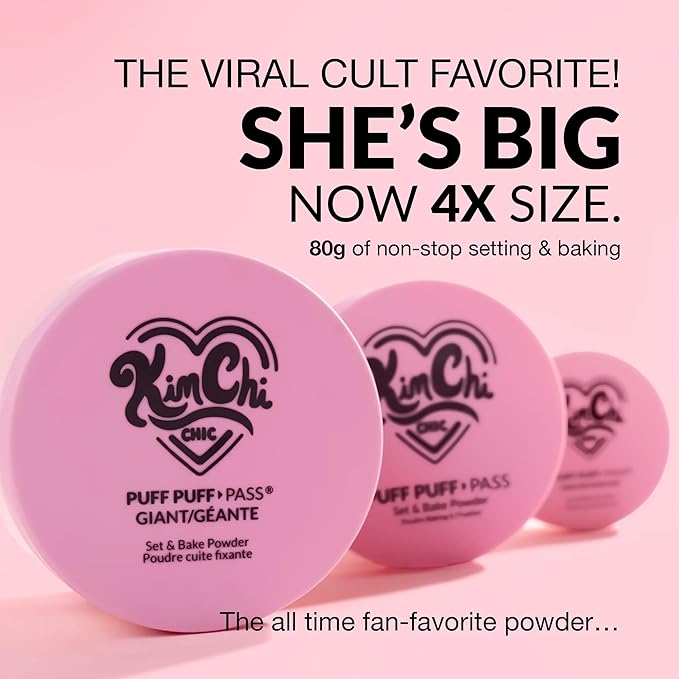 KimChiChic Beauty Giant Puff Puff Pass Set & Bake Powder - Loose Setting Powder with Rice Powder & Vitamin E, Finely Milled for All Day Wear, Translucent 80g