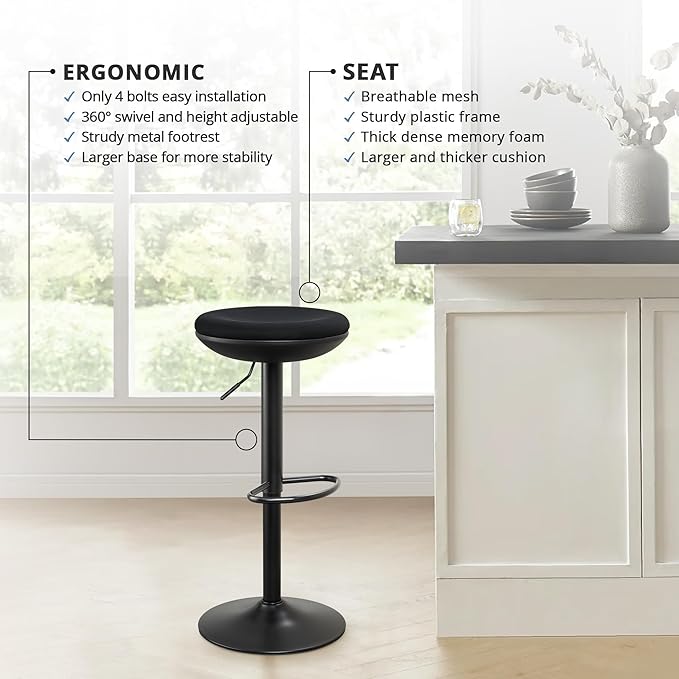 IWMH Standing Desk Stool, Ergonomic Adjustable Height Office Chair, Round 360° Swivel Sit Perching Stool Without Backrest for Bedroom, Kitchen, Living Room (Black*2)