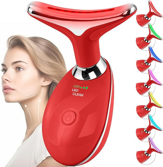 Facial Massager Red-Light-Therapy-for-Face and Neck, Face 𝖲 culpting Wand with 7 Color (Red)