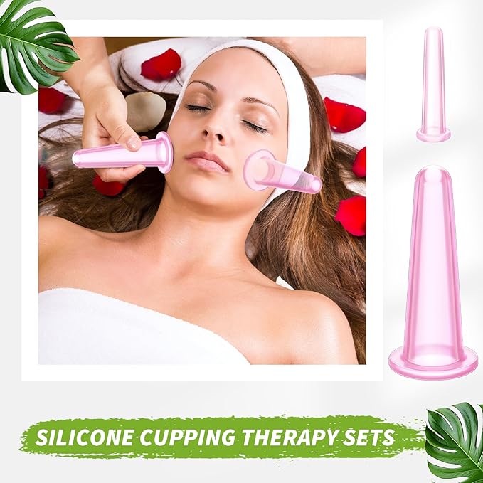 4 Pcs Face Cupping Set, Facial Cupping Set for Face and Eye Massage, Silicone Massage Vacuum Anti Aging Beauty Tool Facial Care(Pink)
