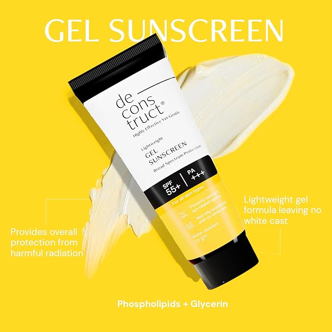 Deconstruct Daily Brightening Shield Trio: Gel sunscreen (50g) + Vitamin C Serum (30ml) + Brightening Lip Balm (4g) | Vitamin C Serum for Oily Skin (Pack of 3)