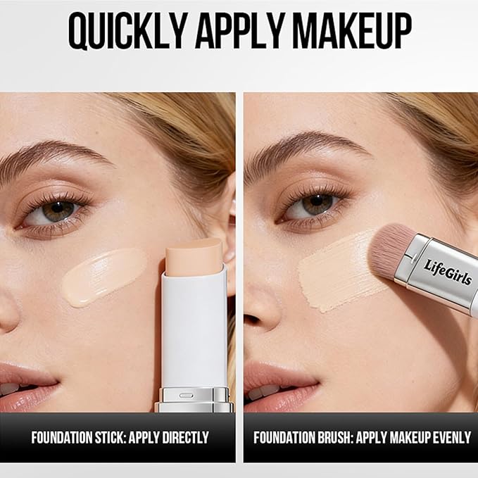 Concealer Foundation Stick, Dual-Ended Full Coverage Foundation with Ultra-Fine Bristle Brush, Korean Creamy Dewy Finish Base Makeup (Ivory)