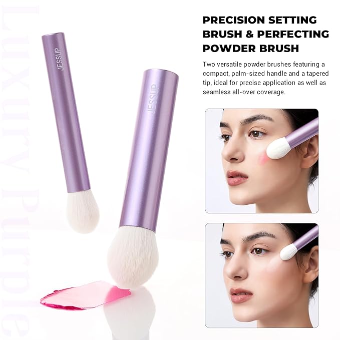 Jessup 4pcs Essential Face Brush Set, Kabuki Brushes for Foundation Contour Blush & Highlighter, Ultra-Soft Synthetic Fiber, Cruelty-Free, Perfect for Clean Girl Look, Luxury Purple T517