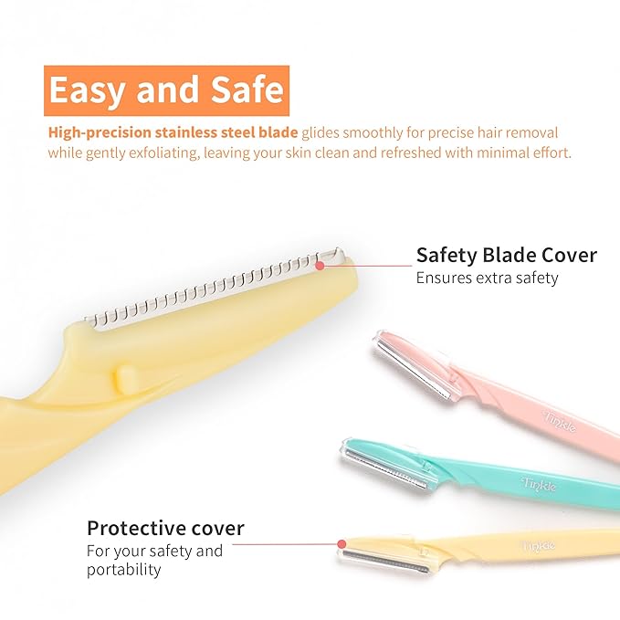Tinkle Dermaplaning Tool 12ct, Dermaplane Razor for Women, Safe and Easy Peach Fuzz Remover, Eyebrow Trimmer with Protective Cover (4 Packs of 3)