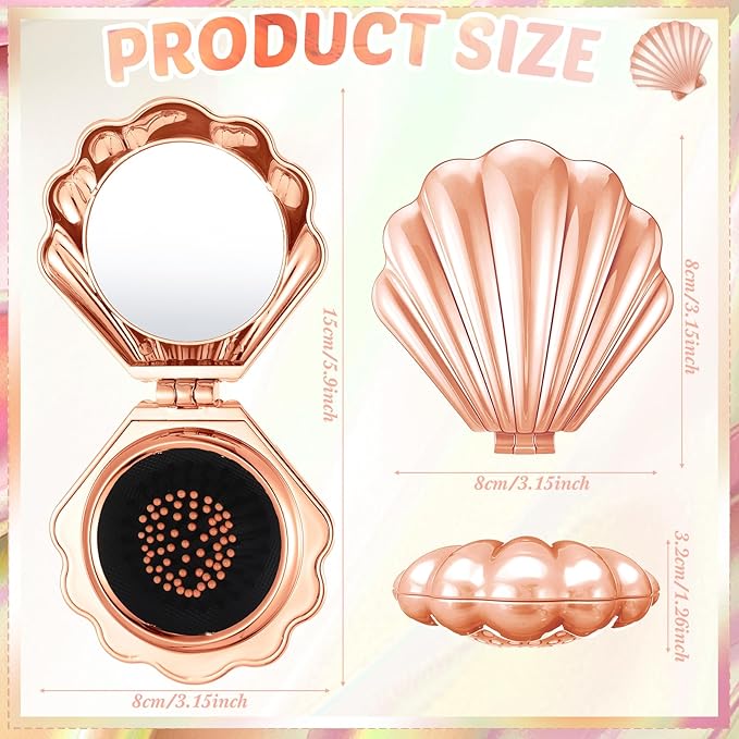 Meanplan 12 Pcs Mermaid Party Favors Shell Hair Brush with Mirror Foldable Mini Travel Pocket Hair Brush Compact Makeup Comb for Women Girls Valentines Day Birthday Gifts(Rose Gold)
