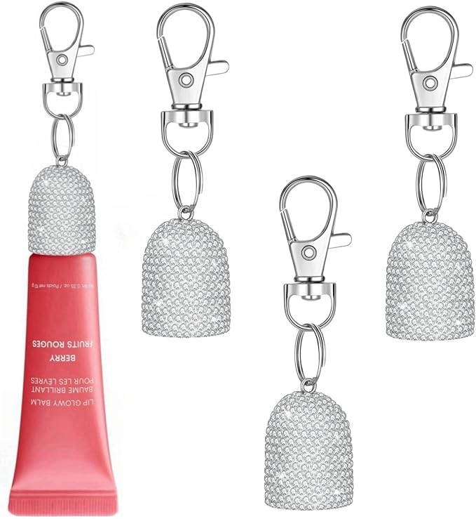 3pcs Lip Balm Keychain Holder Bling Lip Gloss Key Chain Cap Portable Lipgloss Case