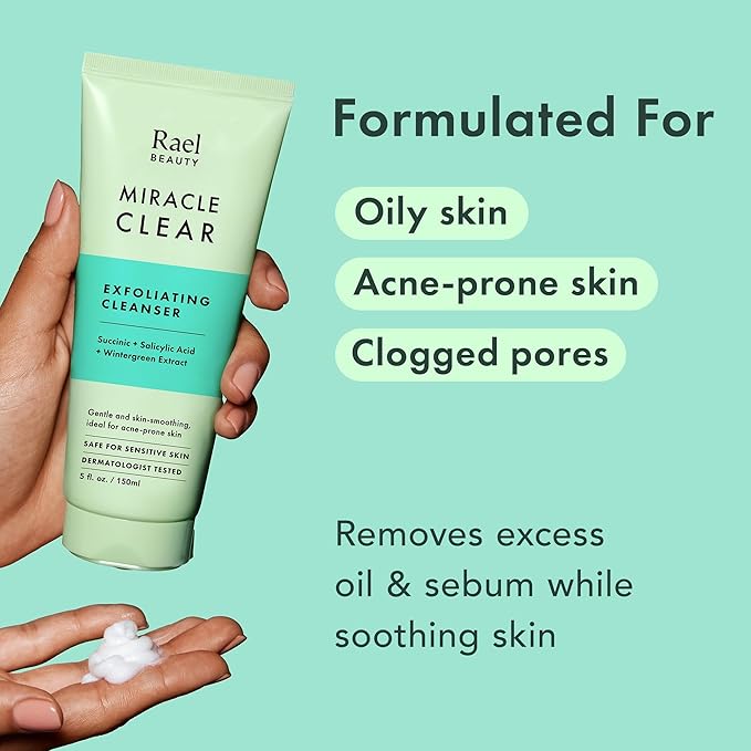 Rael Miracle Bundle - Miracle Clear Exfoliating Cleanser (5.1 fl. oz), Miracle Clear Clarifying Toner (5.1 fl. oz)