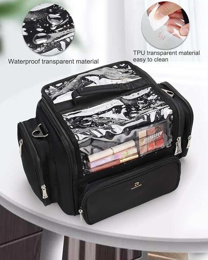 TANTO Makeup Brush Bag, Extra Large Makeup Case Professional Makeup Artist Bag Stand-up Cosmetic Bag Travel Makeup Brush Case with Shoulder Strap and Adjustable Divider