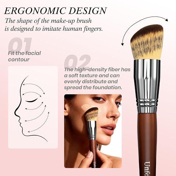1-Pcs Tri-Color Layered Bristles Makeup Brush Set with Ergonomic Wood Handle- Daily Essential Cosmetic Brushes Kit for Professional Foundation, Concealer, Eyeshadow, Powder Blush