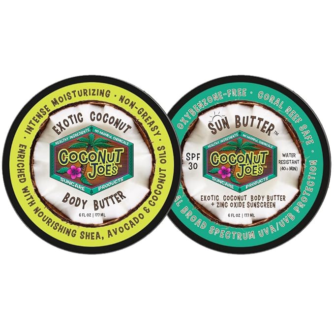 SPF 30 SUNBUTTER by Coconut Joe's | Natural & Organic Sunscreen Body Butter, Mineral Sunscreen, SPF 30, AMAZING Exotic Coconut Fragrance, Large 6 ounce jar