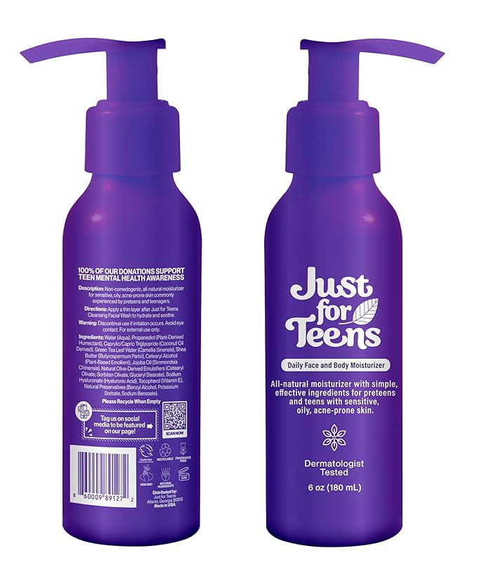 Daily Face & Body Moisturizer | Natural Ingredients | For Oily, Sensitive Skin | Teens Best Skincare | 6oz