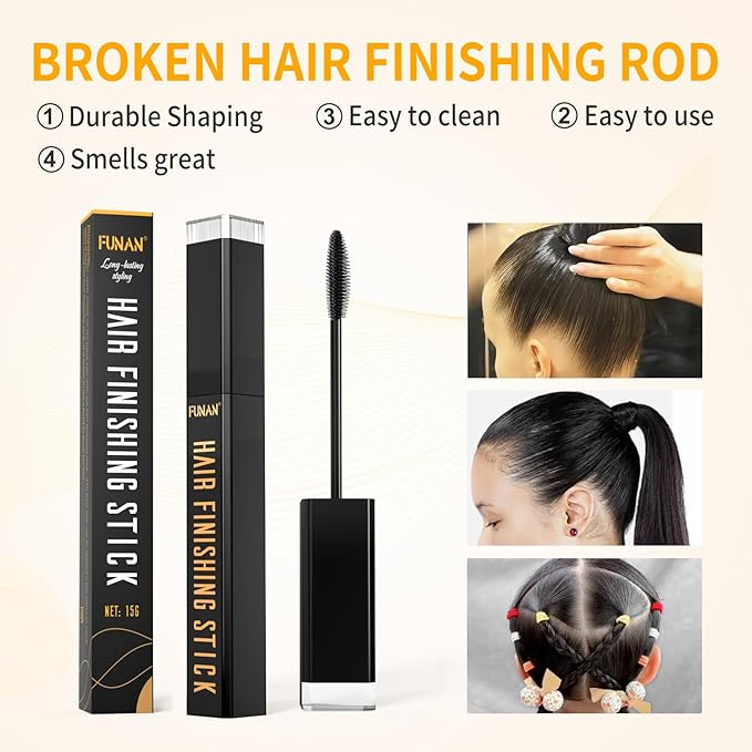 FUNAN 2pcs Hair Mascara for Flyaway Tamer, Hair Finishing Stick, Not-Greasy Hair Gel Stick and Gloss Enhancer