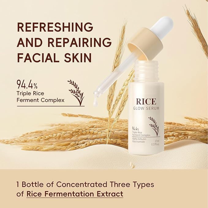 Rice Skincare Set with Rice Glow Serum and Rice Milk Toner — Brightening Hydrating,Pore Care,Supply Nutrients to Skin with Rice Water,Healthy Glow | Travel Skincare Kit / 3.38+0.57 Fl.Oz