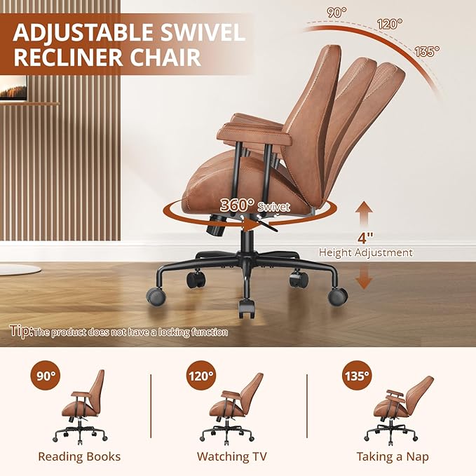 Ergonomic Office Chair 330LBS, Reclining Swivel Mid Back Desk Chair with Adjustable Height, Thickened Cushions, Comfy Executive Armchair for Home Office