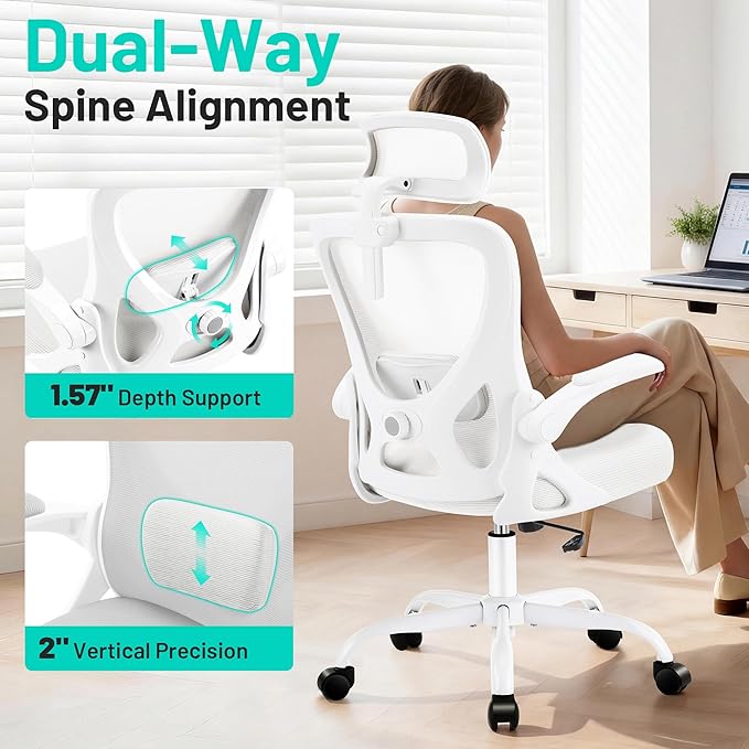 AreShark Office Chair - Ergonomic Desk Chair Breathable Mesh Chair with 2D Headrest & Adjustable Lumbar Support - Executive High Back Rolling Swivel Computer Gaming Chair with Wheels Flip-up Armrests